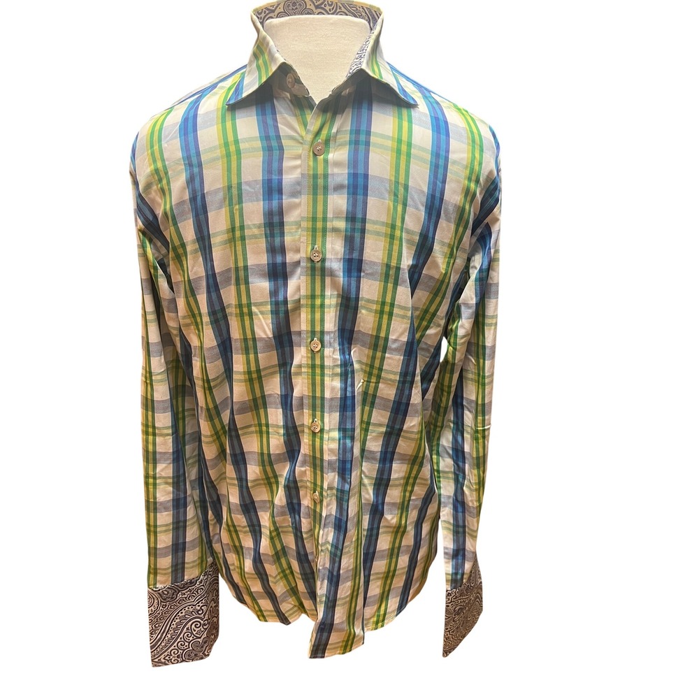 Ted Baker London Men Plaid Long Sleeve Button Up French Cuff Dress Shirt 16/40.5